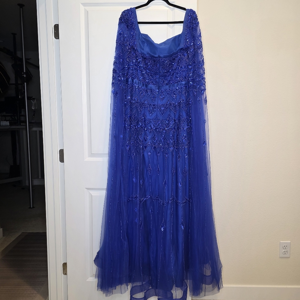 Serene Hill Beaded Elegant Blue Cape Sleeve Evening Gown - Size US 12 Large - Picture 11 of 17